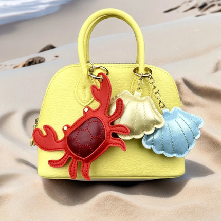 4 Pcs Stylish PU Leather Summer Beach Style Keychain/Bag Charm Set-Cute Lobster/Crab/Seashell-car/Bag/Room Accessories/Hanger-