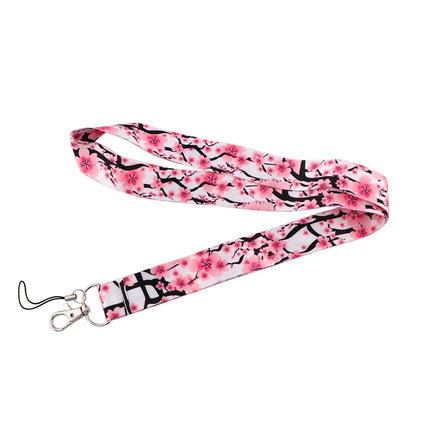 New Sakura Cherry Blossoms Flower lanyard card ID Badge Holder Keychain Pass Gym Mobile Kids Key Holder Key Rings Gift