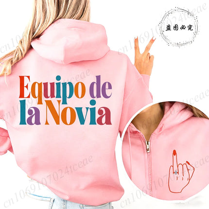 New Fashion Zipper Hoodies Women Future Bride & Tribu De La Novia Fashion Sweatshirt Spanish Girl Bachelorette Party Sportwear