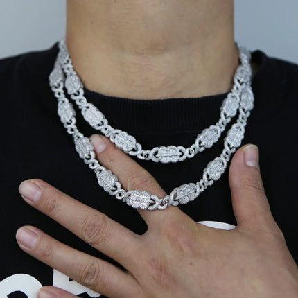 New Iced Out Bling Rectangle CZ Dollar Symbol Necklace Silver Color 5A Zircon Cuban Link Chain Charm Hip Hop Men Women Jewelry
