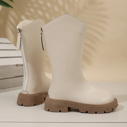 Children Knee Length Boots New 2025 Autumn Student Girls Princess Boots Kids Zipper Comfortable Non Slip Solid Color Long Boots