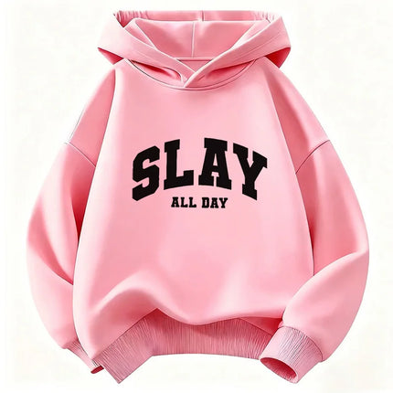 Fashion Slay All Day Letter Printed Design Hoodie Kids Children's Sweatshirt Hoody for Boys Girls Autumn Winter Casual Hoodies