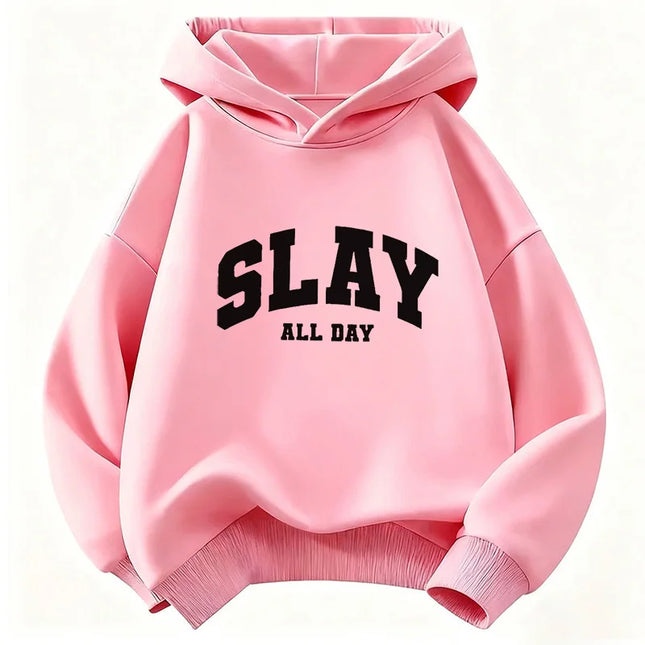 Fashion Slay All Day Letter Printed Design Hoodie Kids Children's Sweatshirt Hoody for Boys Girls Autumn Winter Casual Hoodies