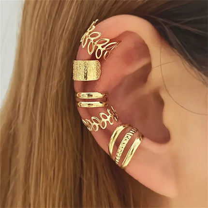 5pcs/set Trendy Elegant Design Ear Cuff Classic Elegant Style Gifts Women's No Piercing Clip Silver Circle Leaf Shaped Earrings