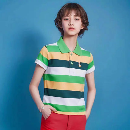 Children's clothing short sleeved T-shirt summer clothes boys and girls striped polo shirt elastic cotton round neck T-shirt 0-1