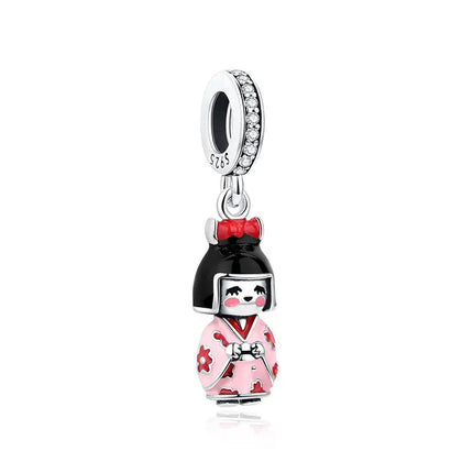 925 Sterling Silver Charms Beads Original Japanese Doll Fortune Cat Charm Fit Brand Bracelets Bangles DIY Jewelry For Women