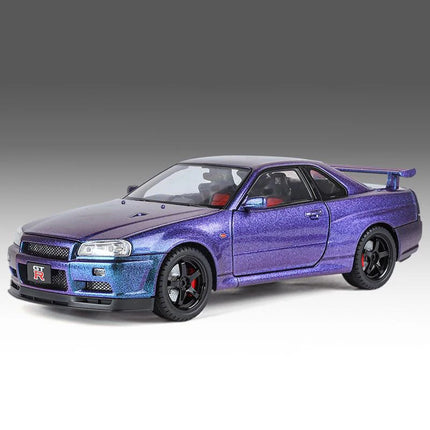 1:18 Skyline Ares GTR GT-R R34 Alloy Sports Car Model Diecasts Metal Racing Car Vehicles Model Simulation Sound Light Kids Gifts