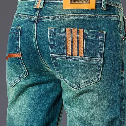 Ele Emerald een Slim Fit Men's Jeans High End Luxury Brand Bule Casual Wear Resistant Stainproof mid Waist Zipper