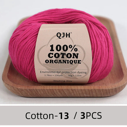 3PCS 100% Organic Cotton Yarn Machine Washable For Adult Baby Sweaters/Gloves/Scarves/Hats Etc. 50 gr (1.76 oz) 125 m (136 yrd)