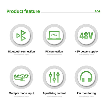Debra NEW V4 Audio Mixing Console Bluetooth USB Record PC 48V Phantom Power Delay Repaeat Effect 4 Channels USB Audio Mixer.