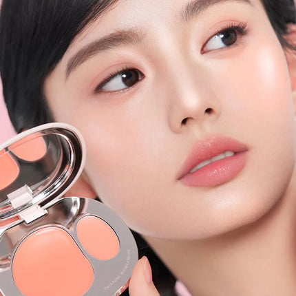 Foreverkey Double Color Blush Plate Water Light Blusher Highlight Cream Long Lasting Natural Brighten Peach Pink Rouge Makeup