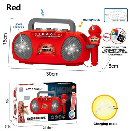 Singing Microphone Machine Kids Portable Karaoke Music Instrument With Lights Connect Phone Toys For Girl Boy Educational Gifts