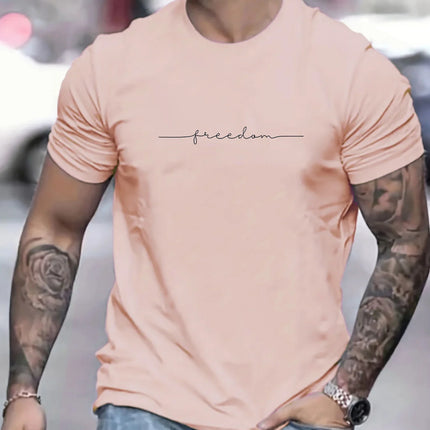 Men's Summer Loose Size 100% Cotton Freedom Graphi Print Casual Slim Fit Round Neck Short Sleeve T-shirt Top