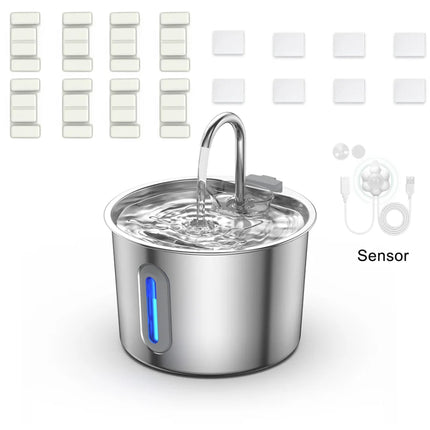 Stainless steel automatic pet water dispenser, 74 ounces/2.2 liters, with water level window for easy viewing of water level