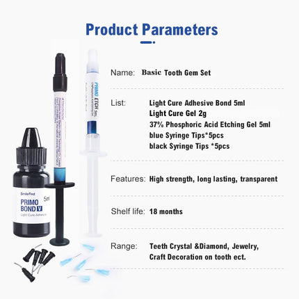 Tooth Gem Kit Glue Professional DIY Teeth Diamond Crystal Jewelry Etching Gel Light Cure Orthodontics Adhesive Bonding Materials