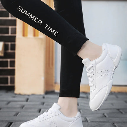 BAXINIER Youth Girls White Cheerleading Dancing Shoes Athletic Training Tennis Walking Lightweight Competition Cheer Sneakers