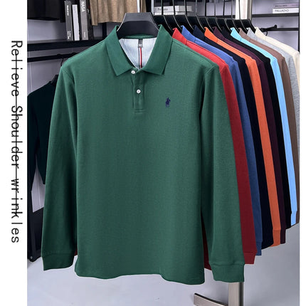 100% pure cotton luxury men's long-sleeve polo shirt designer brand Paul pony embroidery soft comfort spring autumn casual T-shirt