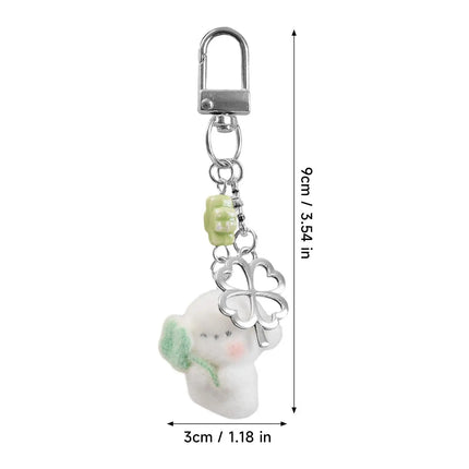 1/2pcs Cute Clover Hug Dog Pendant Keychain Lanyard Flocking Puppy Mobile Phone Straps Pendant Keyring Schoolbag Decorative