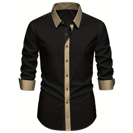FGKKS Men Black Shirt Brand New High Street Patchwork Long Sleeve Smart Casual Elastic Man Business Dress Shirts