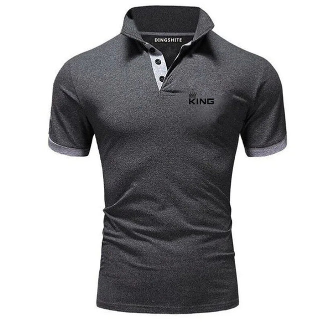 Summer new fashionable men's contrasting polo shirt, breathable short sleeved casual men's lapel top