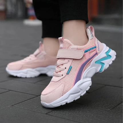 Children's Casual Pink Girls' Mesh Breathable Shoes, Fashionable Lightweight Running Shoes for Teenagers and Students Aged 7-15, Children's Sports Shoes for Girls