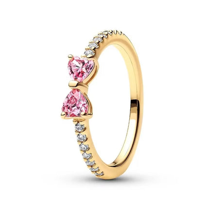 925 Sterling Silver Red Pink White bows Ring For Women Jewelry Open Design Wedding Party Fashion Gift