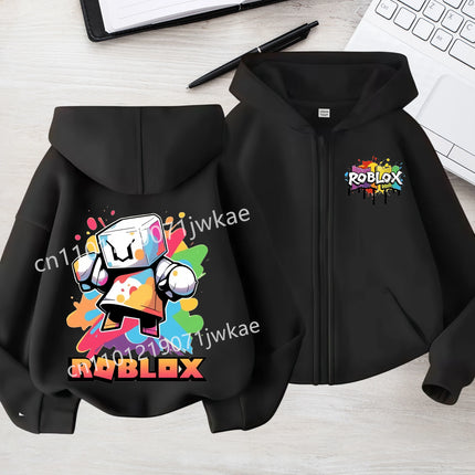 3-12 Boys Girls 2026 Kids Fashion Hoodies Tops Kids' Roblox Print Zipper Hoodie Colorful Splash Design Casual Sweatshirt For