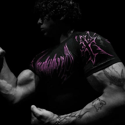 Breathedivinity Men's Fashion Fitness Short Sleeve T-Shirt Breathable Comfortable Sportswear round Neck Printed Cotton Top