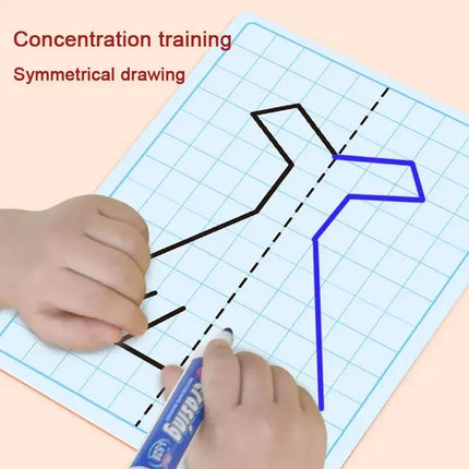 Kids Symmetrical Drawing Toy Cartoon Lattice Writing Board Reusable Pen Control Fine Motor Skill Educational Toys