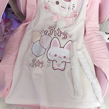 Cute  Print Halter Neck Long Sleeve T-Shirt Fake Two-Piece Shoulder Bared Style Sweet Japanese Aesthetic Slim Fit for Girls