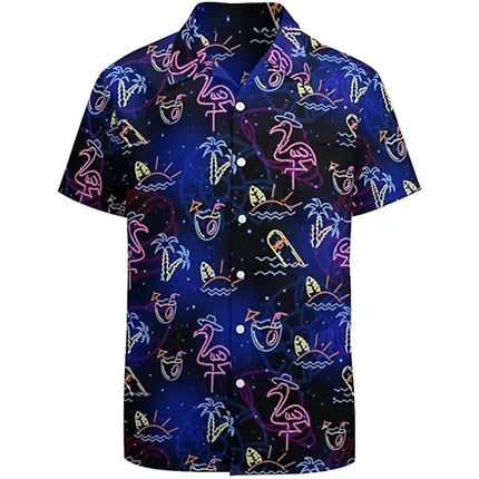 Men's Hawaiian Camp Fluorescent 3D Print Street Casual Short-Sleeved T-Shirt Fashionable Casual