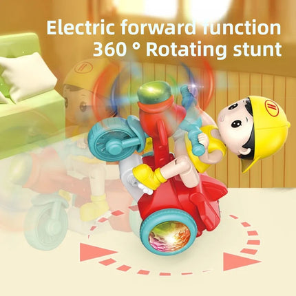 Music Function Electric Tricycle Toy Colorful Light Interactive Stunt Performance Tricycle Luminous Lights 360 Degree Rotate
