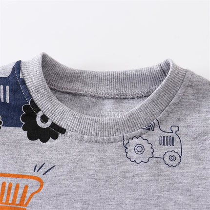 Jumping Meters 2-7T New Arrival Cars Print Boys Girls Sweatshirts Autumn Spring Kids Clothes Hot Selling Shirts Tops Baby