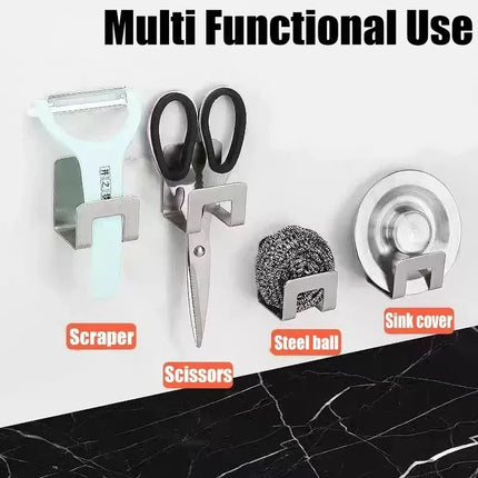 2pcs Stainless Steel Kitchen Sink Sponge Holder Tray Drainer Rack Self Adhesive Hook Sink Storage Holder Kitchen Accessories