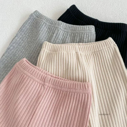 2025 Solid Girl Casual Flared Trousers Stretch Ribbed Wooden Hem Casual Trousers Girls Baby Spring Versatile Cotton Leggings