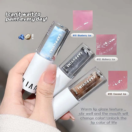 Clear Transparent Grey Purple Lip Gloss Hydrating Drying Lips Mirror Lip Glaze Tint Plumper Moisturizing Crystal Lip Oil Makeup