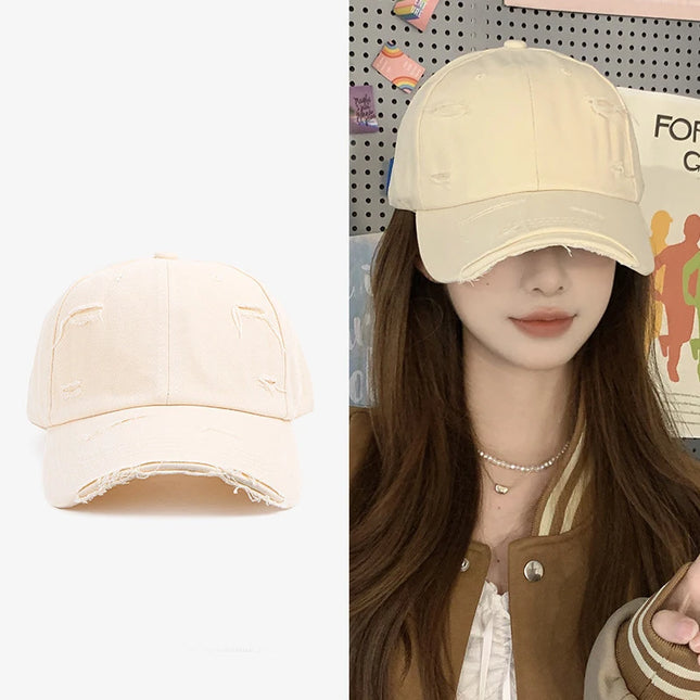 Men's and women's new spring and summer hip-hop versatile soft-top curved brim retro personalized distressed hole duckbill hat