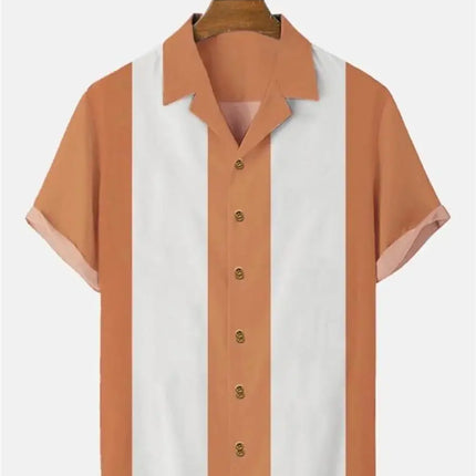 Stripes Simple Casual Dress Shirts European Size Men's Hawaiian Fashion Short Sleeve Loose Breathable Top Button Summer