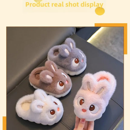 2024 New Cute Rabbit Children's Cartoon Winter Slippers Comfortable Warm House Shoes Boys Girls Indoor Home Fluffy Slippers