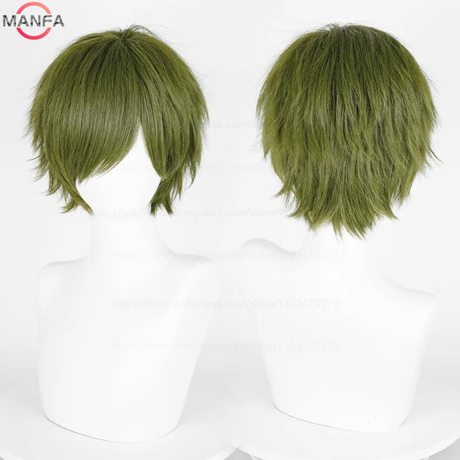 Anime 30cm Short Straight Cosplay Wig Black White Green Brown Purple Blue Gray Red Gold Man Women Heat Resistant Synthetic Hair