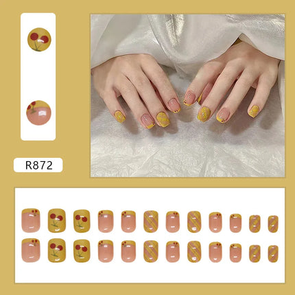 Thousands Stars 24 Pcs Press on Nails Pink Nail Polish Glossy Artificial Finger Manicure Reusable False Nails for Women