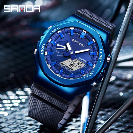 SANDA 3167 Top New Style Men's Casual Military Outdoor Sport Wrist Watch Quartz 50M Waterproof Fashion Dual Display Men's Watch