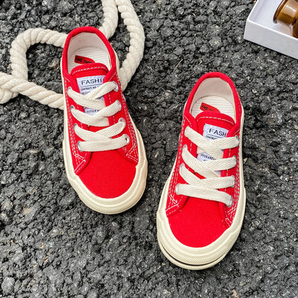 8037 Low cut solid color lace-up children's canvas shoes breathable boys and girls board shoes cloth shoes comfortable