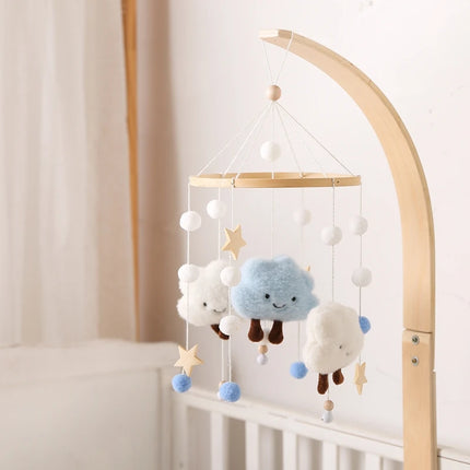 Baby Wooden Rattles Bed Bell Soft Felt Cartoon Cloudy Star Hanging  Toys Pendant Crib Mobile Toys Holder Bracket Infant Gift Kid