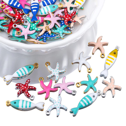 20pcs Stainless Steel Small Starfish Fish Enamel Pendant for DIY Jewelry Making Accessories Findings Ocean Necklace Earrings