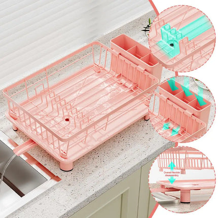 Pink Drain Rack Large Dish Drying Rack For Kitchen Counter With Drainboard, Rustproof Dish Drainer Space-saving Dish Rack A8e1