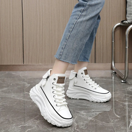 Fashionable versatile high top shoes autumn new round toe thick sole height increasing women's shoes comfortable women's shoes