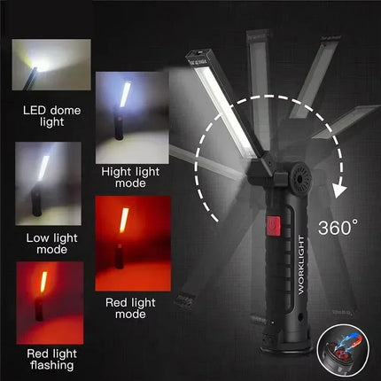 Powerful COB LED Work Light Car Garage Mechanic Lamp USB Rechargeable Flashlight Magnetic Torch Emergency Light Warning Light