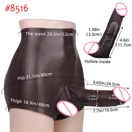 FAAK Wearable Black Penis Sleeve Silicone Panties Strap On Dildo Harness Hollow Dildo Realistic Cock Enlarger Sex Toys For men