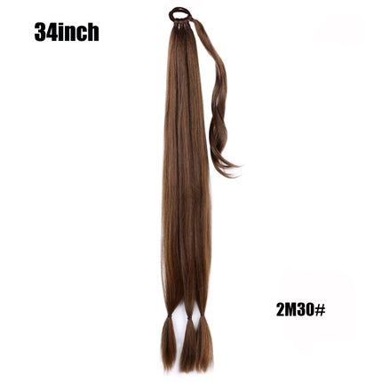 Boxing Braids Ponytail Extensions Synthetic Wrap Around Ponytail With Rubber Band Hair Ring DIY 26 Inch Ombre Black Brown Grey